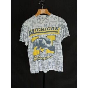 Vintage Michigan Wolverines XL Carribean Dream AOP Tshirt *Thrashed, Flaws